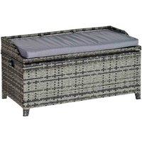 Outsunny Patio Rattan Wicker Storage Basket Box Bench Seat Furniture W/ Cushion