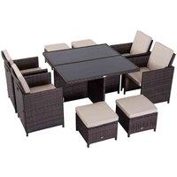 Outsunny Rattan Dining Set Garden Furniture Cube Table Chair Stool Cushion Seat, Brown