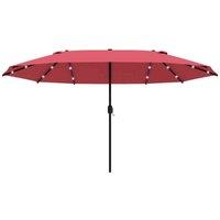 Outsunny 4.4M Double-sided Sun Umbrella Patio Parasol Solar Lights Wine Red