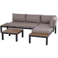 Outsunny 3Pcs Garden Sectional Sofa Side Table Furniture Set Aluminum W/ Cushion, Grey