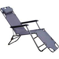 Outsunny Sun Lounger Recliner Chair 2 In 1 Garden Foldable Steel Grey Outdoor, Grey
