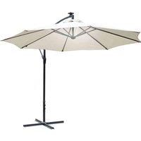 Outsunny 3M LED Patio Banana Umbrella Cantilever Parasol W/ Crank Base White, Cream