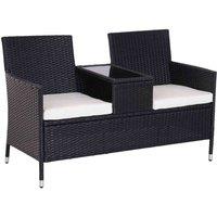 Outsunny Rattan Chair Garden Furniture Patio Companion Love Seat Table Black, Black