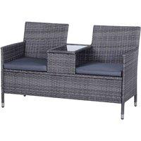 Outsunny Rattan Chair Garden Furniture Patio Companion Love Seat Table Grey, Grey