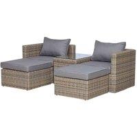 Outsunny 5 Pcs Rattan Garden Furniture Set Single Sofa Stool, Grey