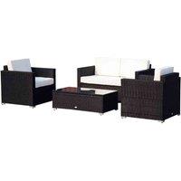 Outsunny 4Pc Rattan Sofa Set Outdoor Coffee Table Chair Wicker Garden Furniture, Black