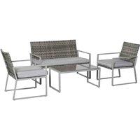 Outsunny 4Pcs Outdoor Patio Pe Rattan Wicker Sofa Chaise Lounge Furniture Set, Grey