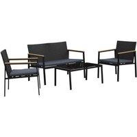 Outsunny 4-piece Cushioned Outdoor Rattan Wicker Chair And Loveseat Furniture Set, Black