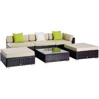 Outsunny 6 Pieces Rattan Funiture Set Conservatory Sofa Deluxe Wicker Garden, Brown