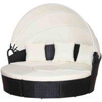 Outsunny 5 Pcs Cushioned Outdoor Plastic Rattan Round Sofa Bed Table Set Black, Black