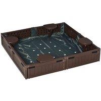 Outsunny Kids Outdoor Sandbox W/ Canopy Backyard For 3-12 Years Old Brown, Brown