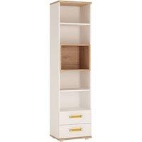 4Kids Tall 2 Drawer Bookcase In Light Oak And White High Gloss (Orange Handles), White