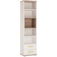 4Kids Tall 2 Drawer Bookcase In Light Oak And White High Gloss (Lemon Handles), White