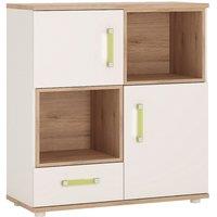 Furniture To Go 4Kids 2 Door 1 Drawer Cupboard With 2 Open Shelves In Light Oak And White High Gloss (Lemon Handles), White