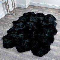 Native Natural Sextuple Black Sheepskin Rug, Black
