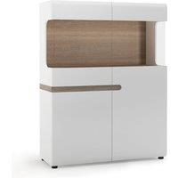 Chelsea Low Display Cabinet 109Cm Wide In White With Oak Effect Trim, White