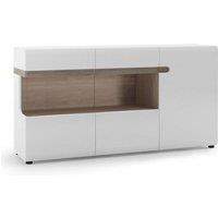 Chelsea 3 Door Glazed Sideboard In White w/ Oak Effect Trim, White