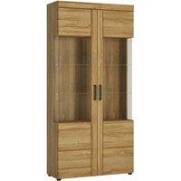 Cortina Tall Wide 2 Door Glazed Display Cabinet In Grandson Oak Effect, Brown