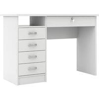 Function Plus Desk 5 Drawers In White, White
