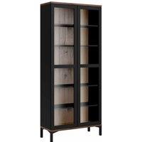 Roomers Display Cabinet Glazed 2 Doors In Black And Walnut, Black