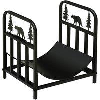 Outsunny Firewood Log Rack Fireplace Log Holder With Handles Outdoor Indoor Black, Black