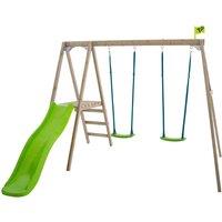 TP Forest Multiplay Double Wooden Swing Set and Slide, Brown