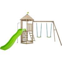 TP Castlewood Beeston Wooden Swing Set and Slide, Brown