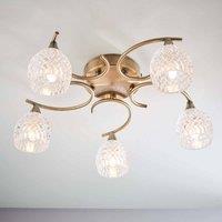 Ensora Lighting Alize 5 Light Semi Flush Ceiling Light Antique Brass, Gold