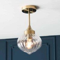 Ensora Lighting Kingston Semi Flush Ceiling Light Antique Brass, Gold
