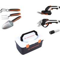 Yard Force Vita Garden Tool Kit with Tools, Portable Box and Lithium Ion Battery - HX V06S, Grey