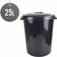 Sterling Ventures 25L Garden Waste Rubbish Dust Bin With Locking Lid (black), Black