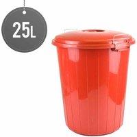 Sterling Ventures 25L Garden Waste Rubbish Dust Bin With Locking Lid (red), Red