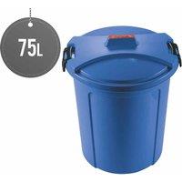 Sterling Ventures Heavy Duty Plastic Garden Waste Rubbish Dust Bin With Locking Lid 74L (blue), Blue