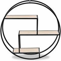 Interiors By Ph Round Metal Shelf Wood Black Powder Coating, Black
