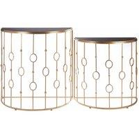 Interiors By Ph Half-Moon Console Tables Black Glass / Gold Metal Set Of 2, Gold