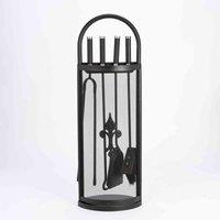 Harewood International Companion Set With Fleur De Lys Mesh Cover Screen, Black