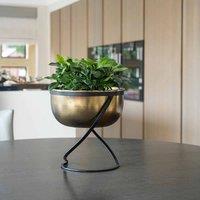 Ivyline Indoor Kensington Brass Metal Round Planter 30x28cm, Yellow
