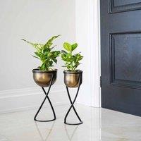 Ivyline Indoor Kensington Brass Metal Round Planter On Stand - H42Cm X W14Cm