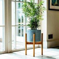 Ivyline Anzio Warm Grey Planter With Wooden Stand - H38.5Cm D24Cm, Grey