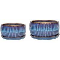 Ivyline Sapphire Round Reactive Glaze Bonsai Planter Set Of 2, Blue