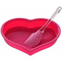 Premier Housewares Interiors by PH Heart Baking Set with Hot Pink Silicone Mould and Pink & White Dot Silicone Spatula, Pink