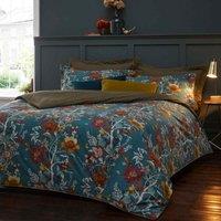 Paoletti Bloom Double Duvet Cover Set Cotton Teal, Green