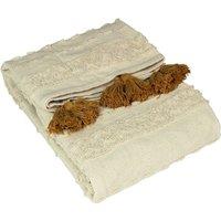 Furn. Boho Throw Contrast Tassel Trim And Tufted Cotton Design Cotton Ochre, Yellow