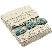 Furn. Boho Throw Contrast Tassel Trim And Tufted Cotton Design Cotton Seafoam, Cream