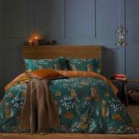 Furn. Forest Fauna Double Duvet Cover Set Cotton Polyester Emerald, Green