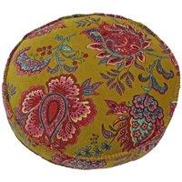 Paoletti Malisa Round Polyester Filled Cushion Cotton Lemon Curry, Pink