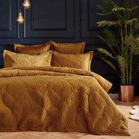 Paoletti Palmeria Quilted Double Duvet Cover Set Polyester Gold, Gold