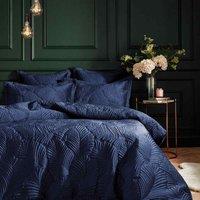 Paoletti Palmeria Quilted Super King Duvet Cover Set Polyester Navy, Blue
