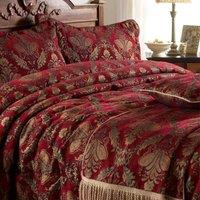 Paoletti Shiraz Embroidered Floral Bedspread Polyester Burgundy, Red