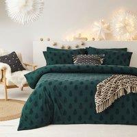 The Linen Yard Tufted Tree Double Duvet Cover Set Cotton Pine Green, Green